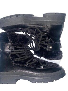 Steve Madden Dione Snow Boots Womens Size 6 Black Leather Faux Fur DION02S1